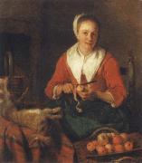 Apple scarf end woman Gabriel Metsu